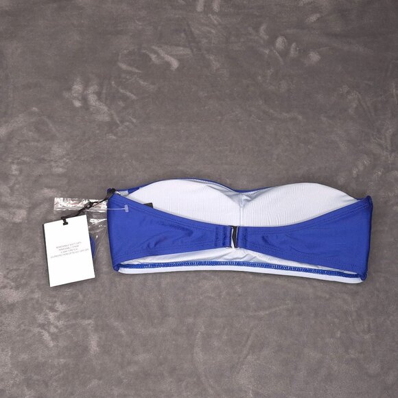 DKNY Womens Strapless Colorblock Bandeau Bikini Top XS Blue/White UV Protection - Picture 2 of 4